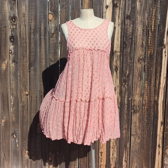 Gorgeous Pink And Gold Sheer Free People Dress - Picture 2 of 6